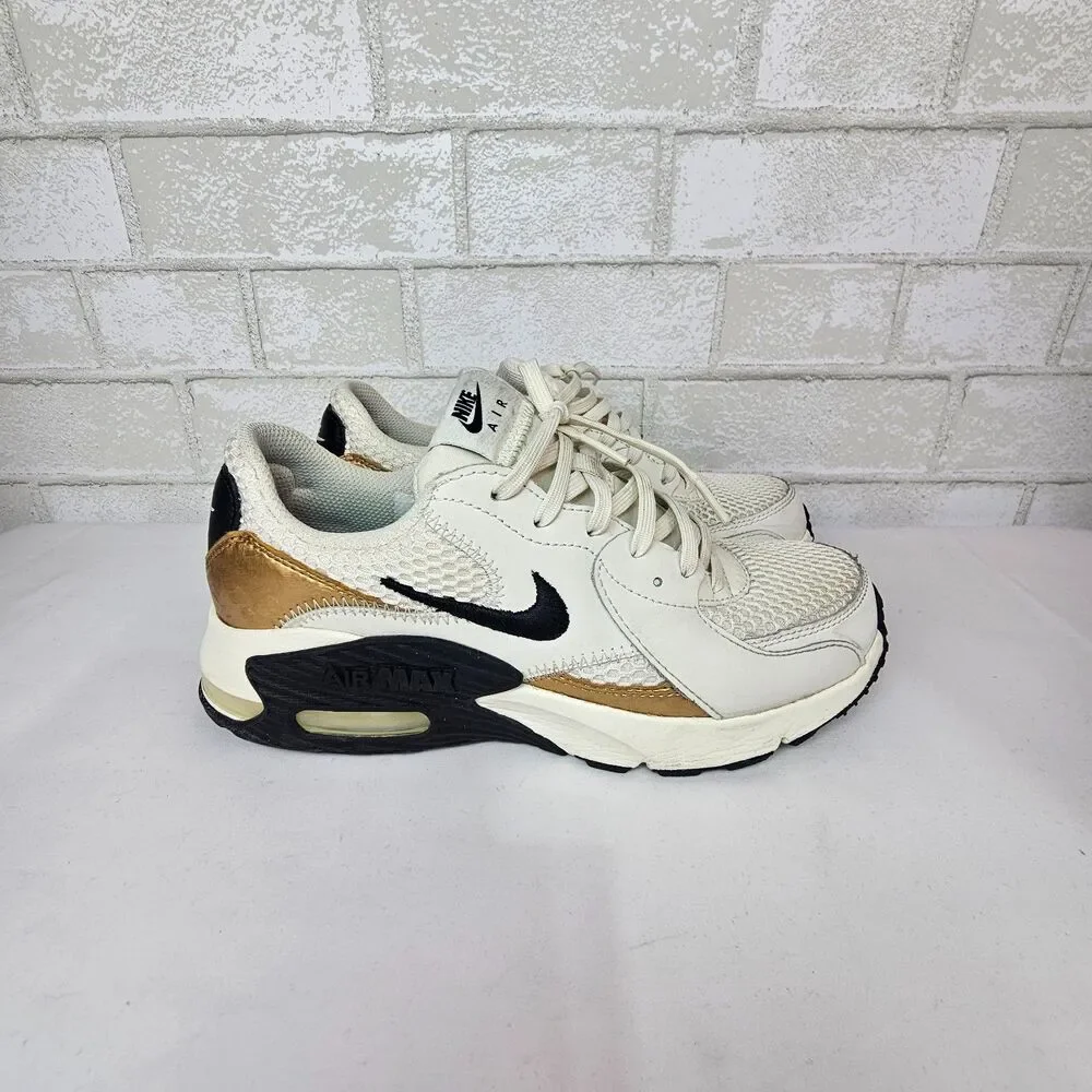 Nike Air Max Excee Sneakers Women 8 White Black Metallic Gold Running Shoes